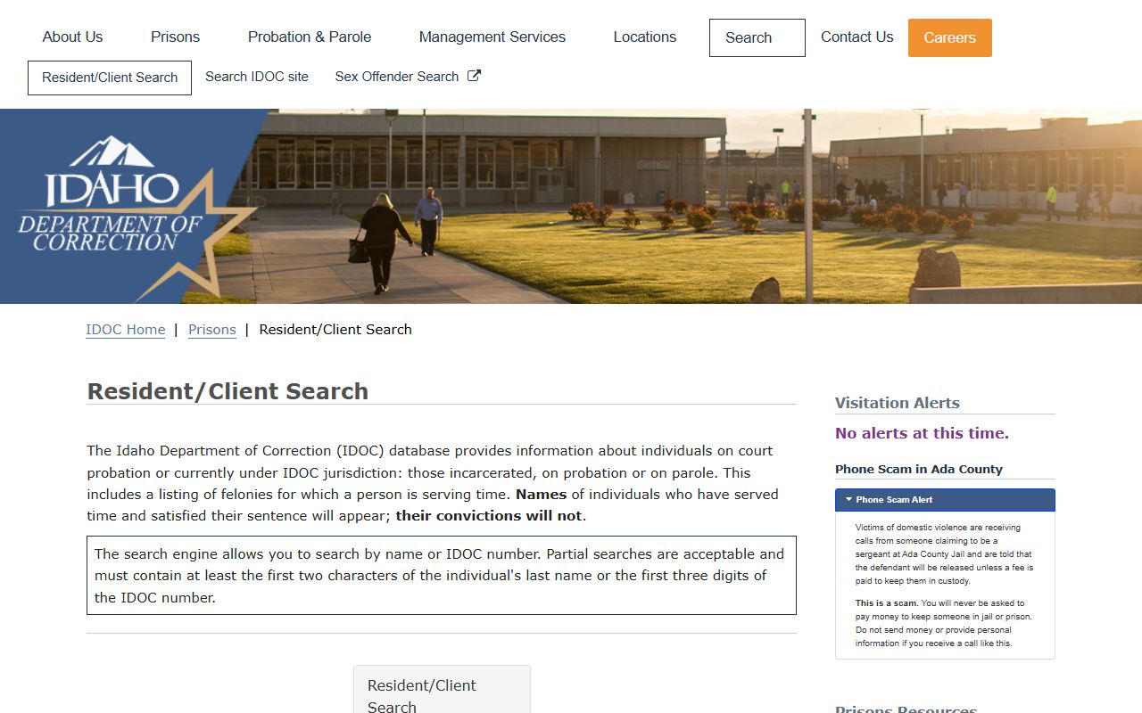 Twin Falls County inmate population IDOC resident search screen