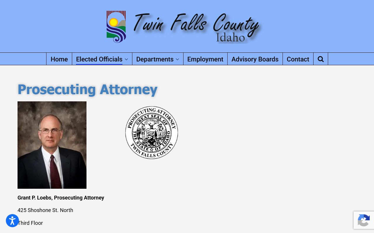 Twin Falls County Prosecuting Attorney office page for criminal charge filing information